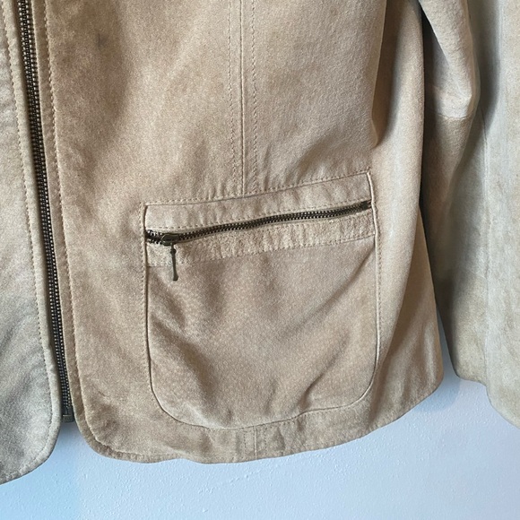 Vintage Suede Zip Front Jacket with Zip Pockets, Buff, Cream, Tan, Fully lined M - Picture 8 of 16